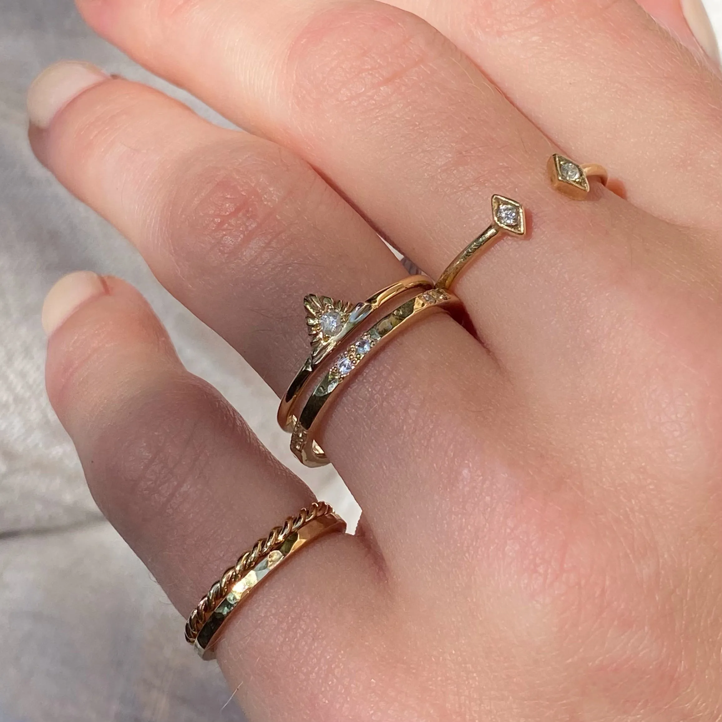 Aztec Ring, Diamond, 9kt Yellow Gold