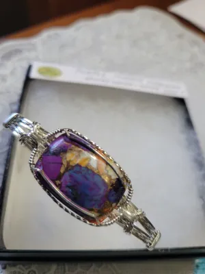 Custom Cut & Polished Purple Mojave Turquoise Spiney Oyster & Copper Bracelet Size 7
