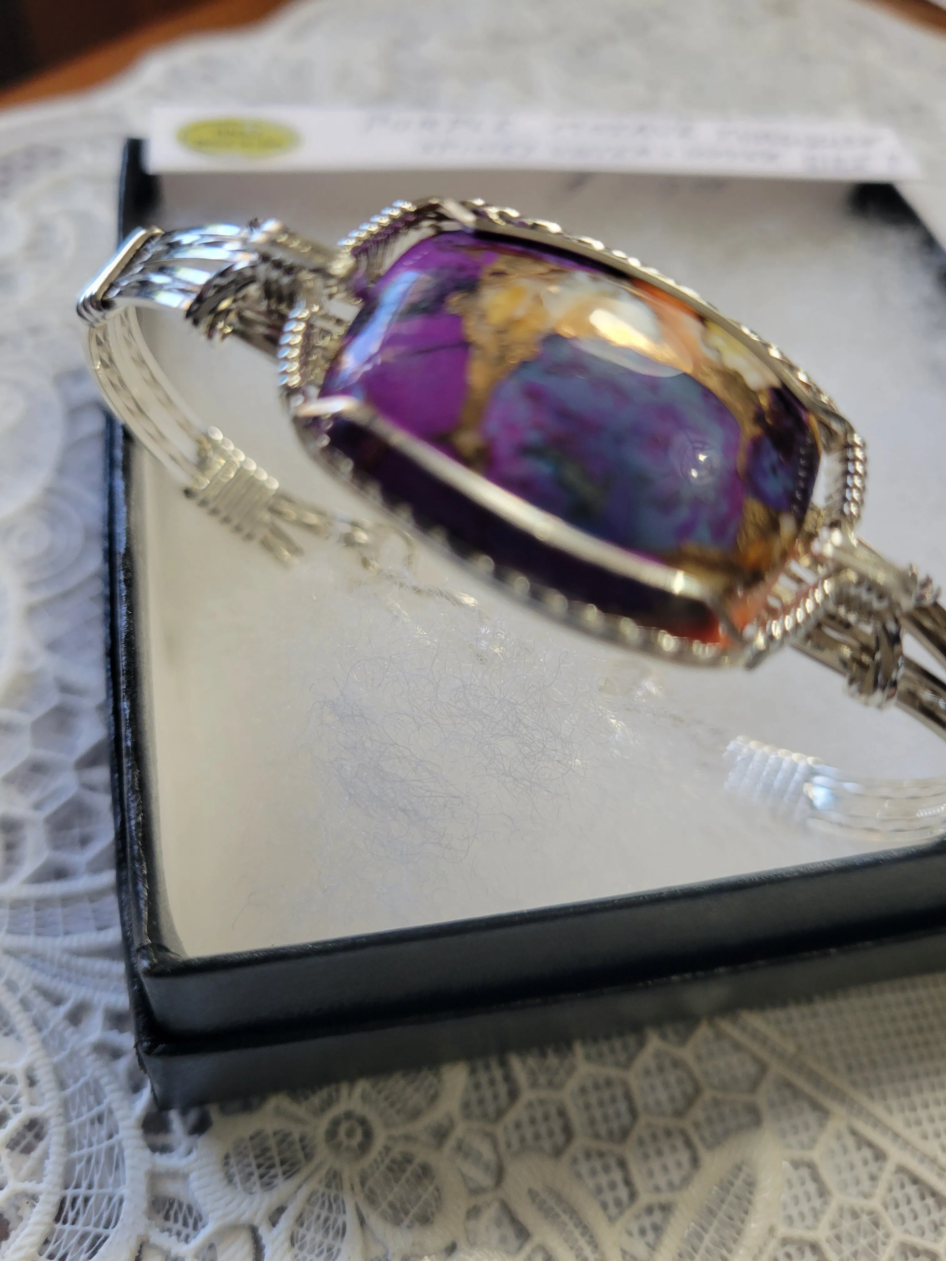 Custom Cut & Polished Purple Mojave Turquoise Spiney Oyster & Copper Bracelet Size 7
