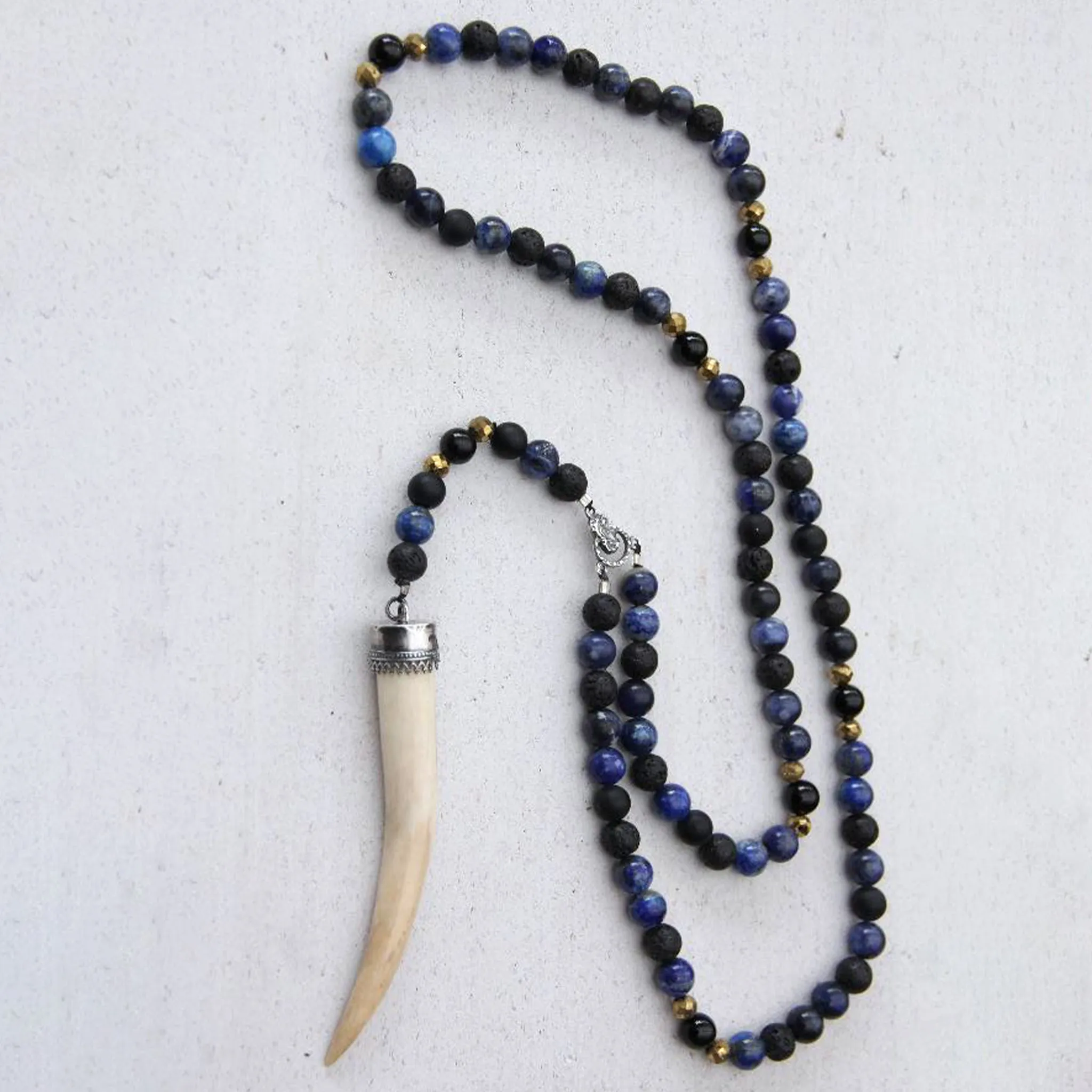 Handcrafted Prayer Beads Bone - Blue (Lava Stone, Lapis Lazuli, Agate)