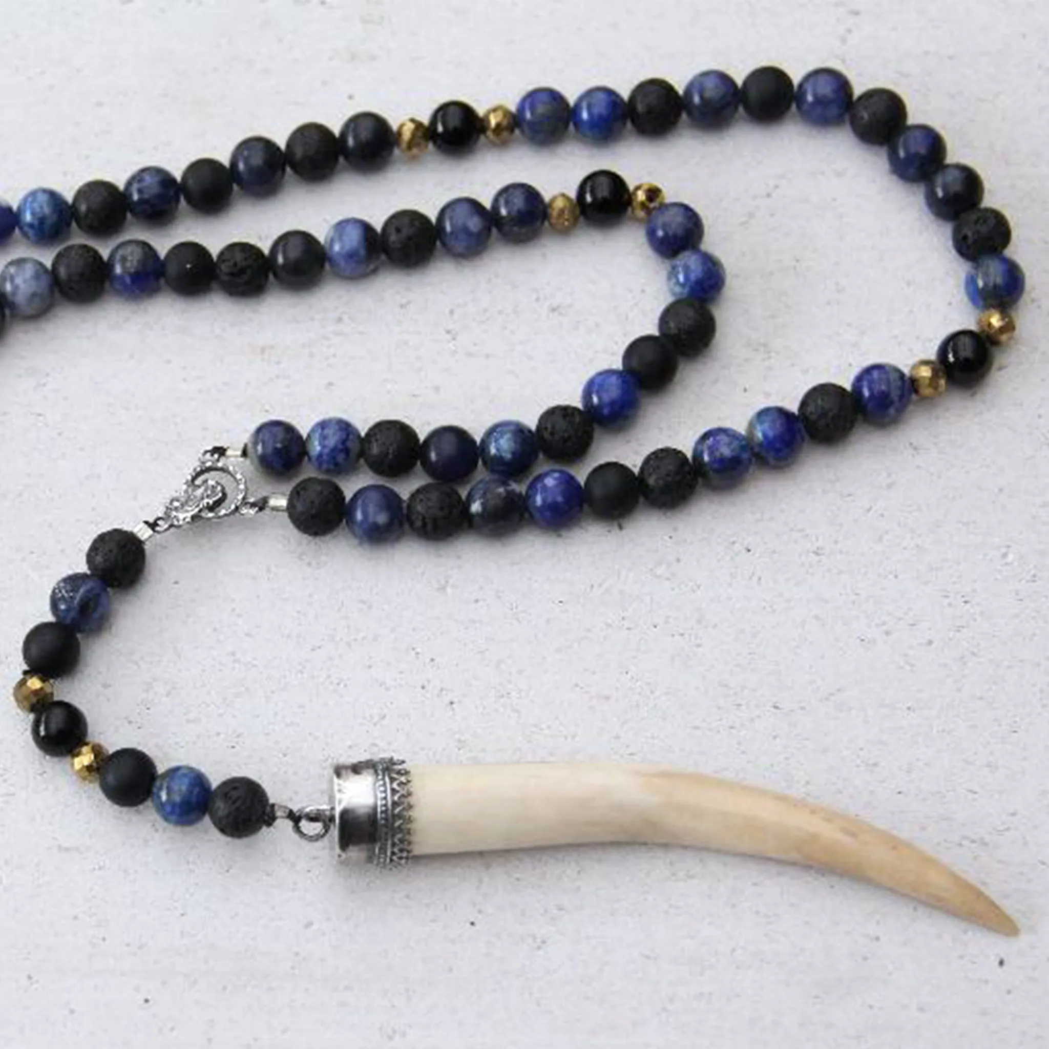 Handcrafted Prayer Beads Bone - Blue (Lava Stone, Lapis Lazuli, Agate)