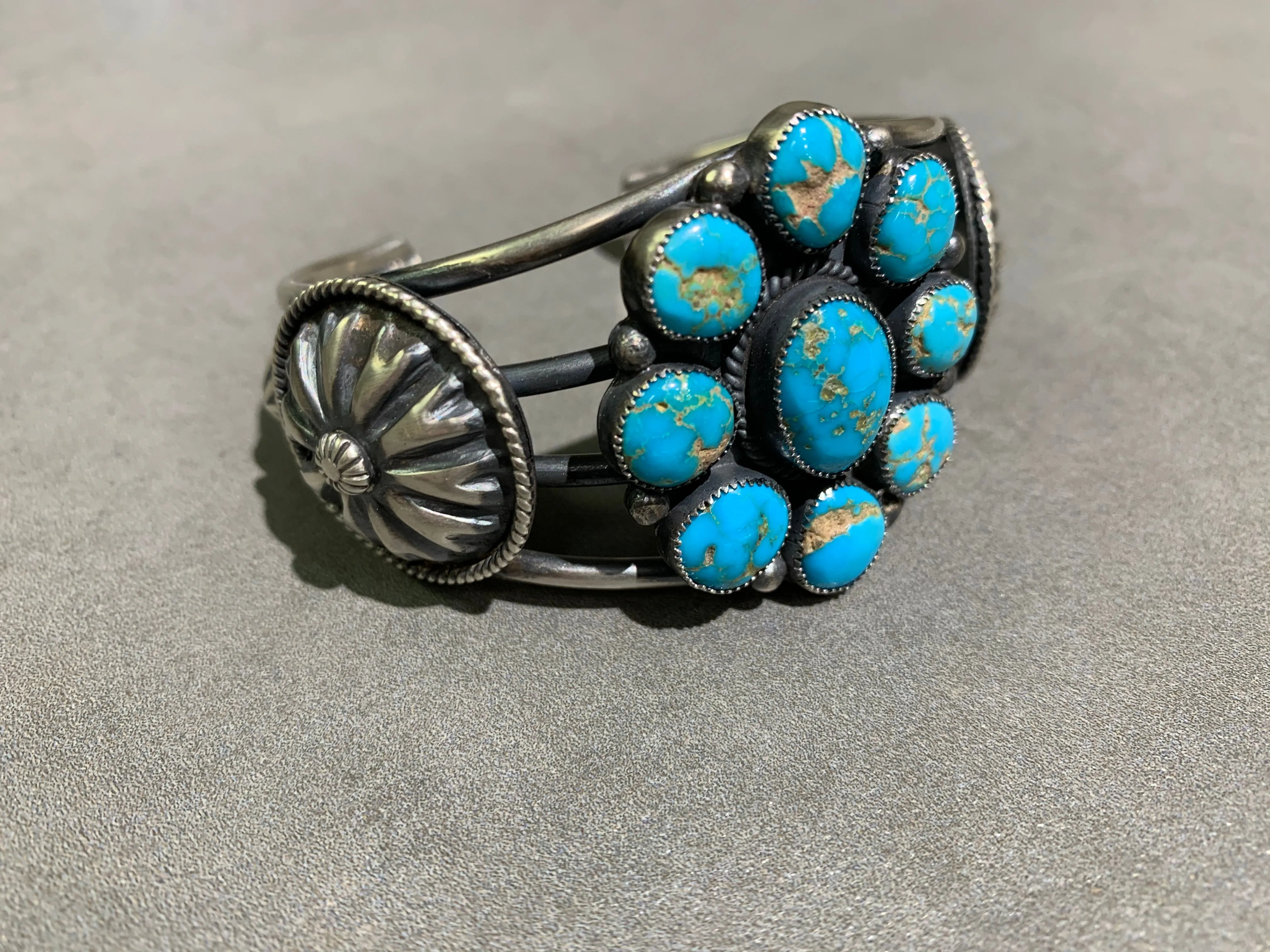 Hemerson Brown Navajo Turquoise Cluster Sterling Silver Cuff