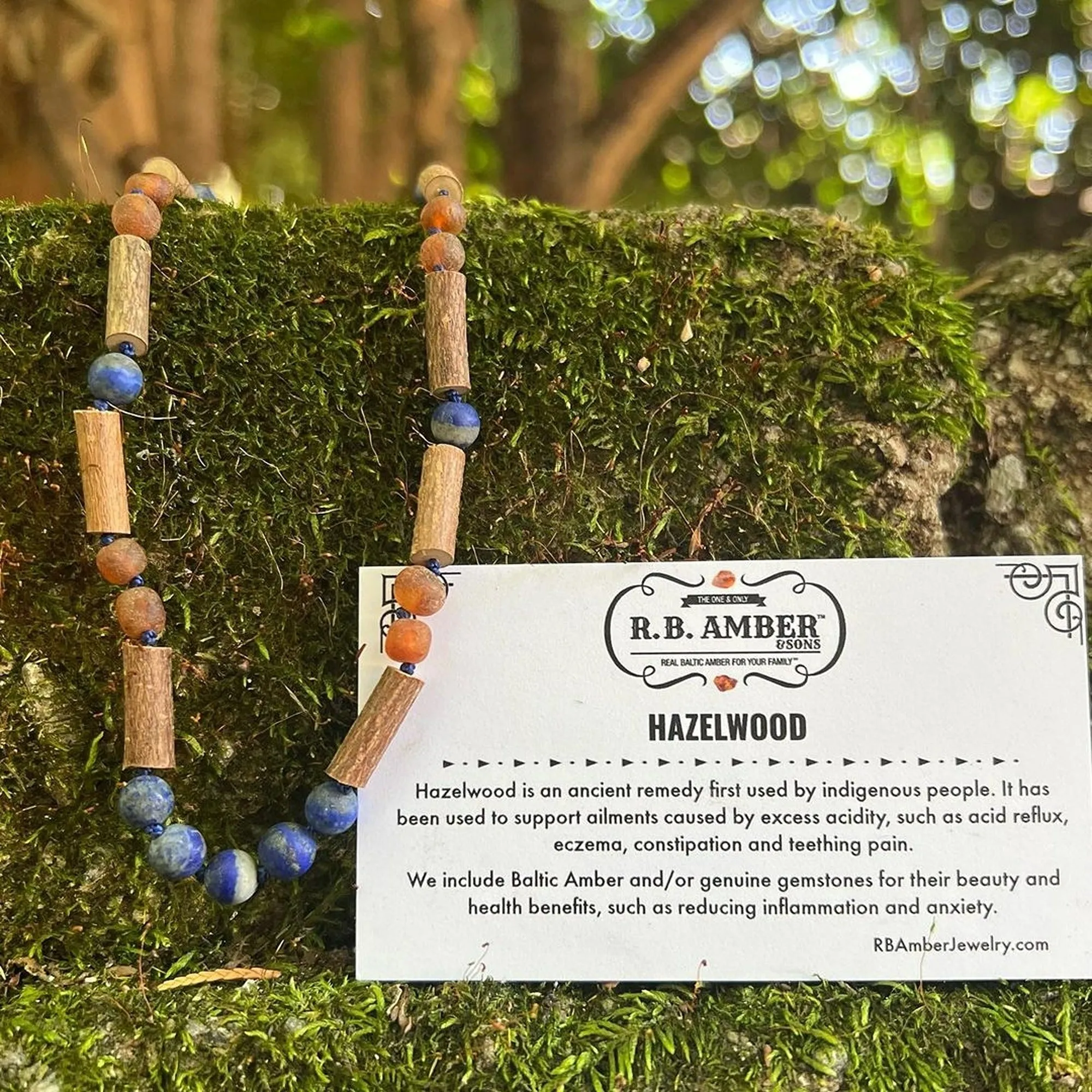 Kids | Lapis Lazuli   Raw Cognac Amber Hazelwood Necklace