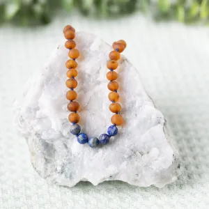 Kids | Lapis Lazuli   Raw Cognac Amber Necklace