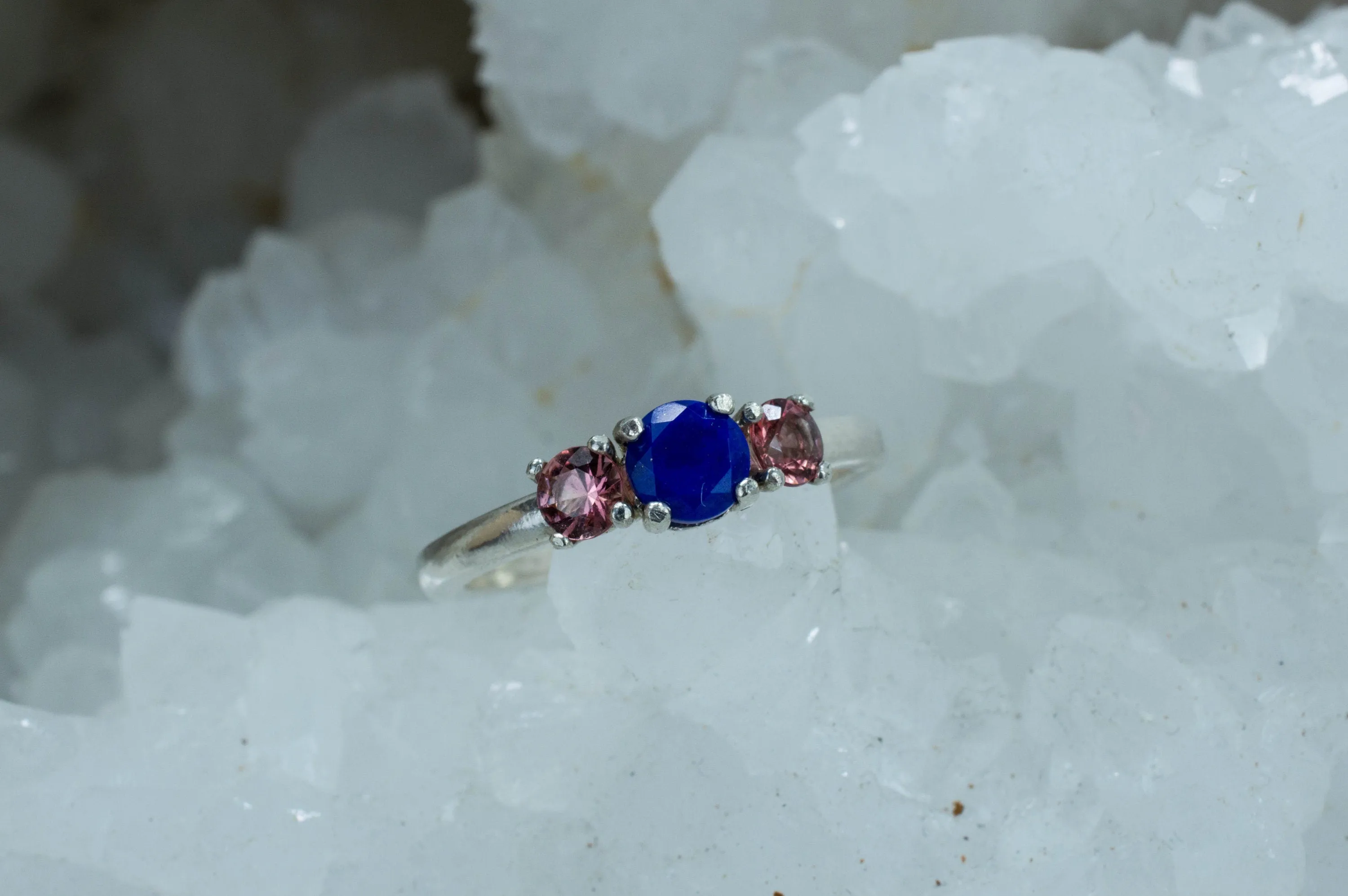 Lapis Lazuli and Pink Tourmaline Sterling Silver Ring, Genuine Untreated Lapis and Tourmaline; Tourmaline Ring; Lapis Ring