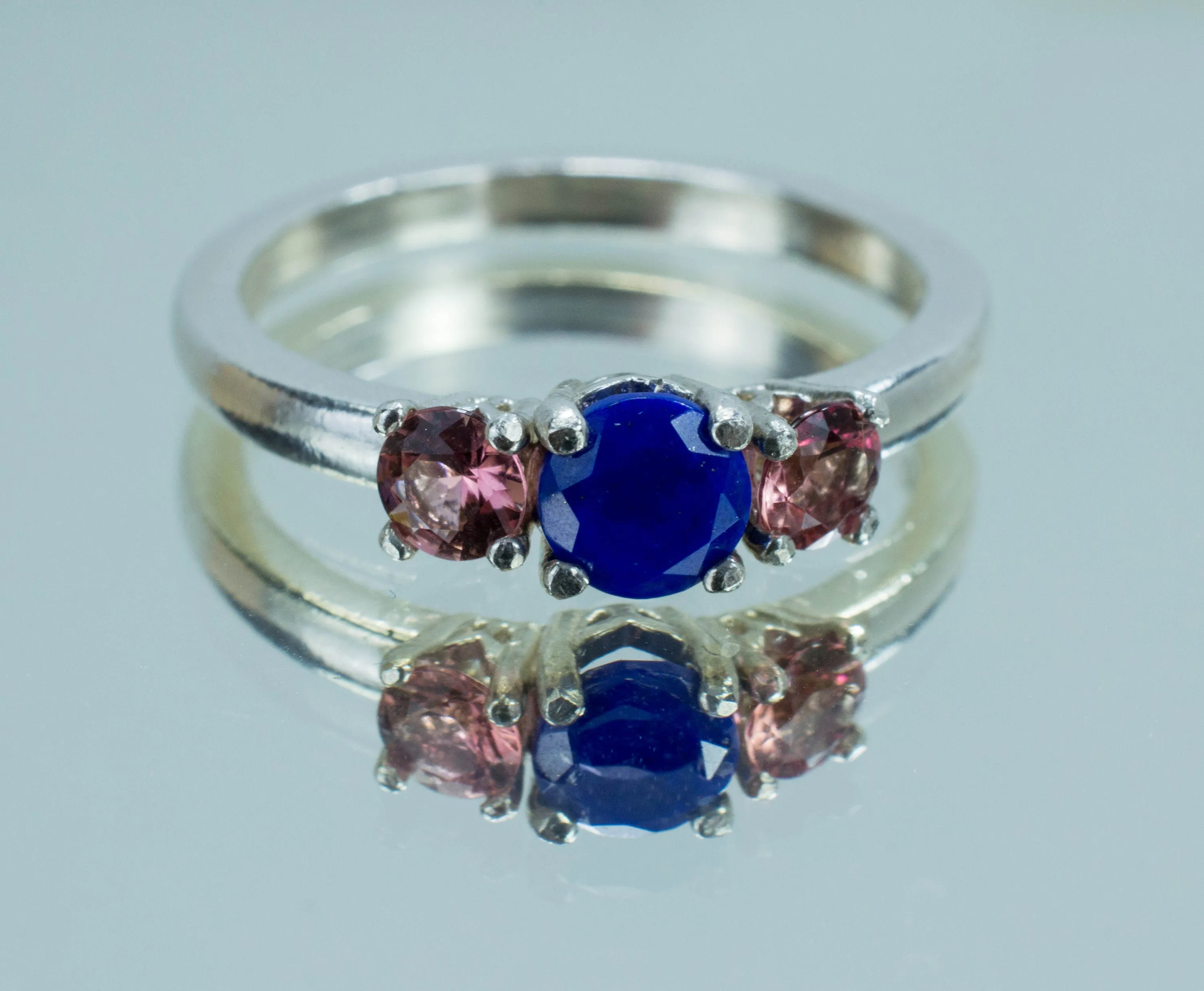 Lapis Lazuli and Pink Tourmaline Sterling Silver Ring, Genuine Untreated Lapis and Tourmaline; Tourmaline Ring; Lapis Ring
