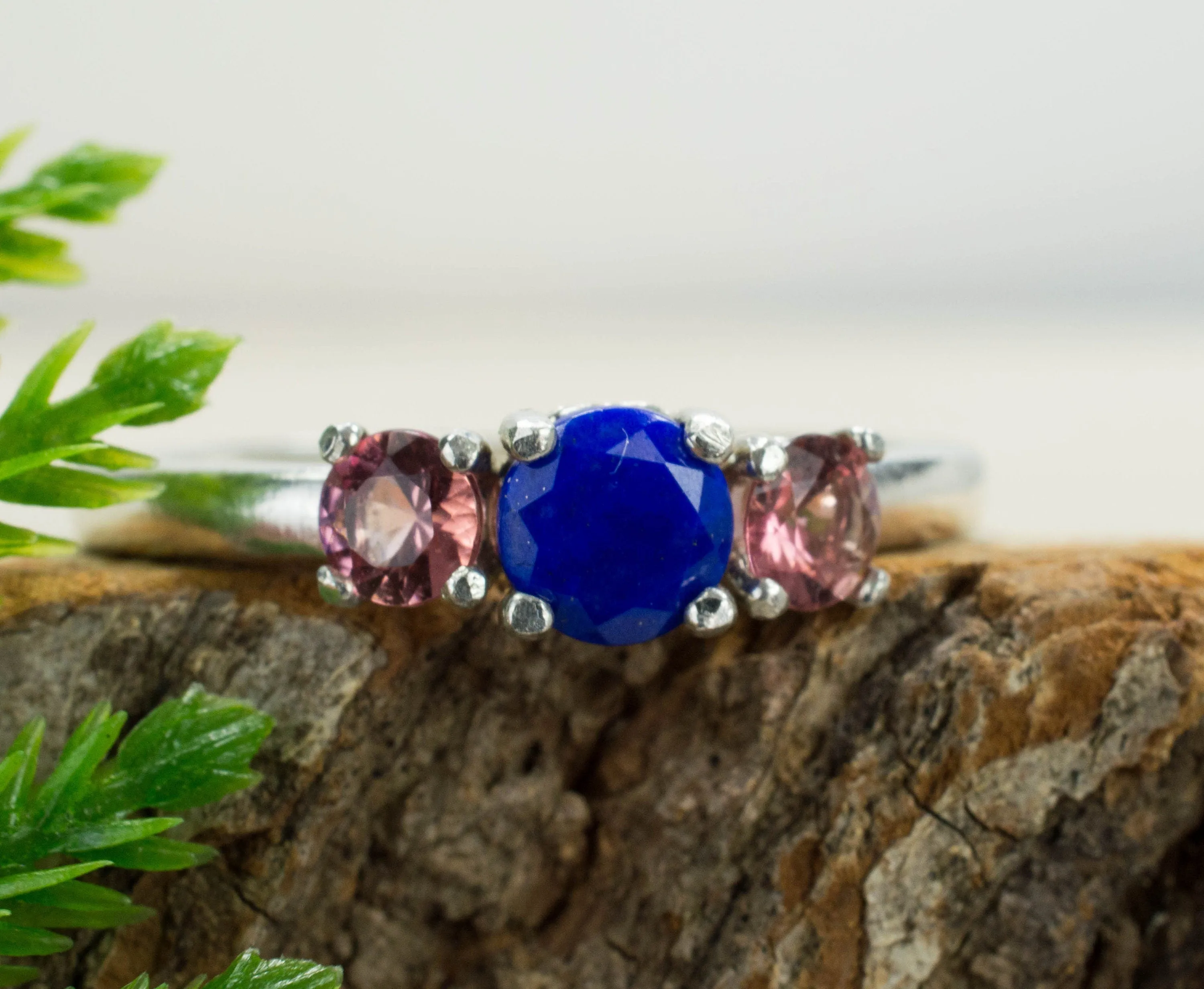 Lapis Lazuli and Pink Tourmaline Sterling Silver Ring, Genuine Untreated Lapis and Tourmaline; Tourmaline Ring; Lapis Ring
