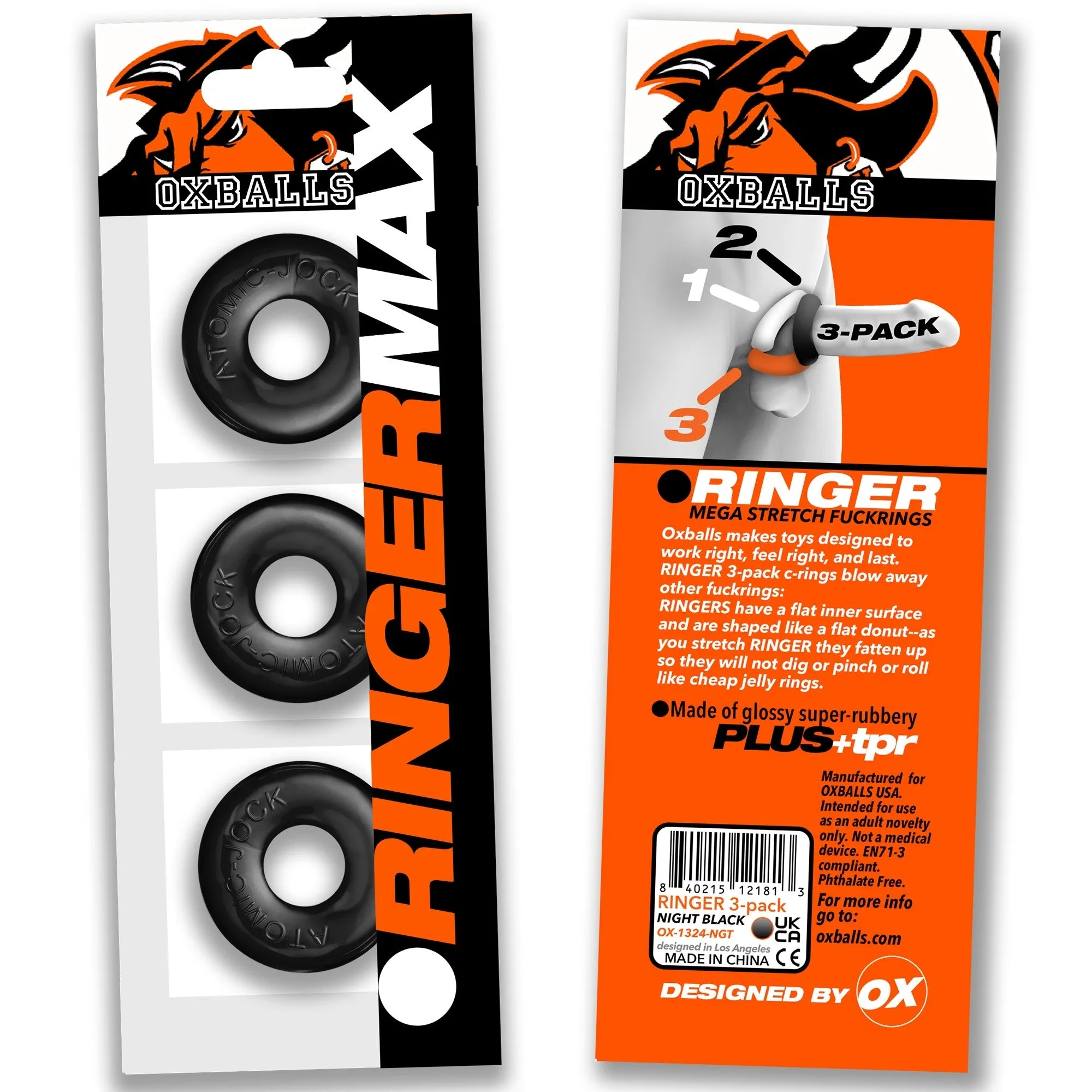 Oxballs Ringer Max Cock Ring Set Black 3 Pieces