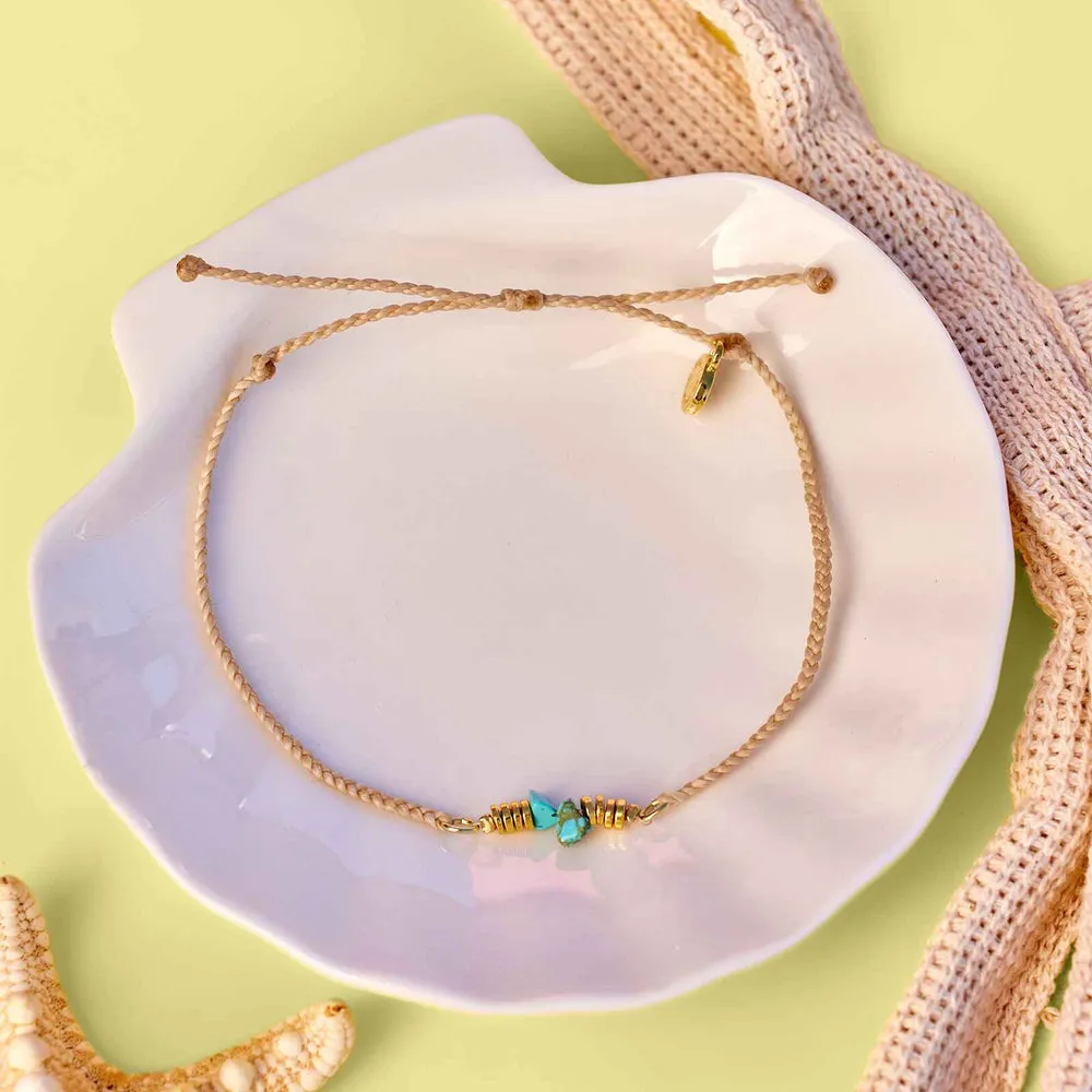 Pura Vida Turquoise Chip Bitty Braid Anklet - Beige