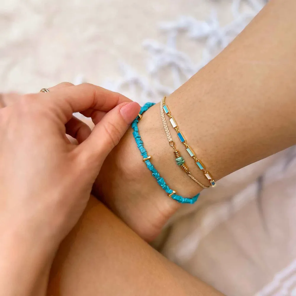 Pura Vida Turquoise Chip Bitty Braid Anklet - Beige