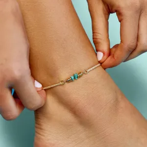 Pura Vida Turquoise Chip Bitty Braid Anklet - Beige