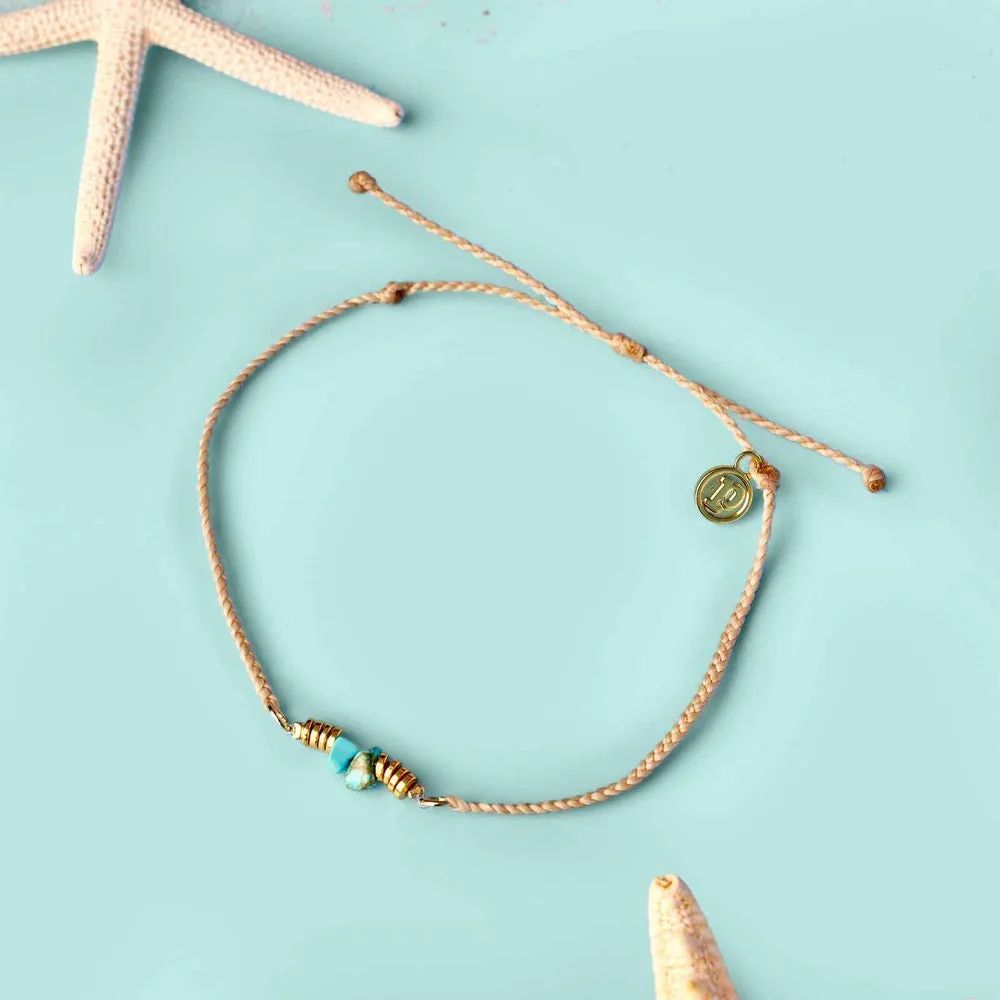 Pura Vida Turquoise Chip Bitty Braid Anklet - Beige