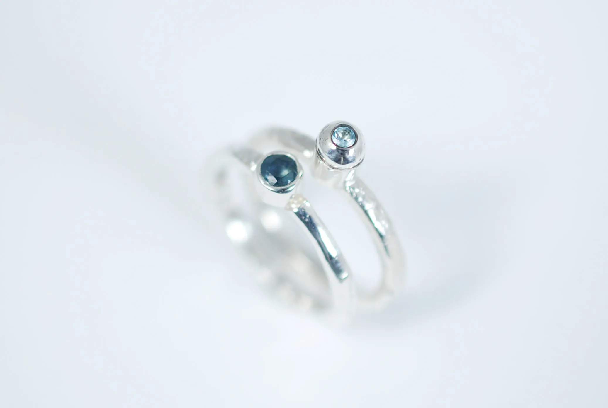 Silver stacking ring with blue Topaz.