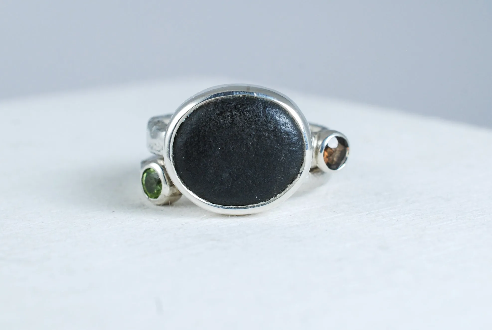 Silver stacking ring with Green Peridot