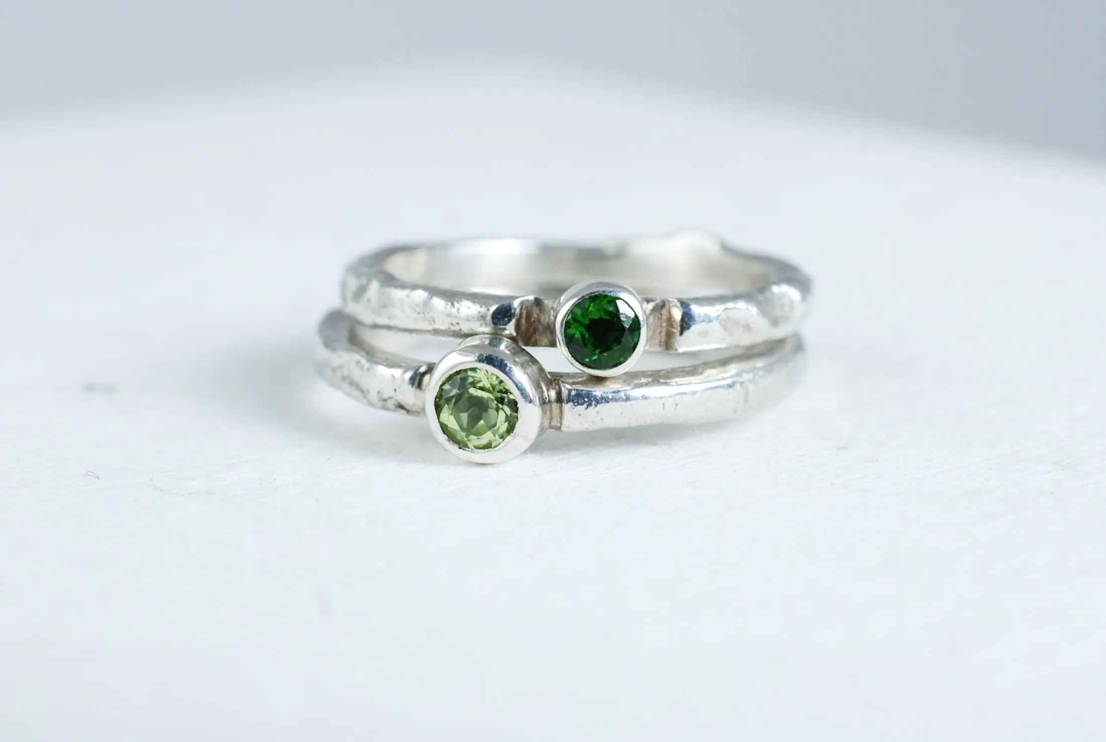 Silver stacking ring with Green Peridot