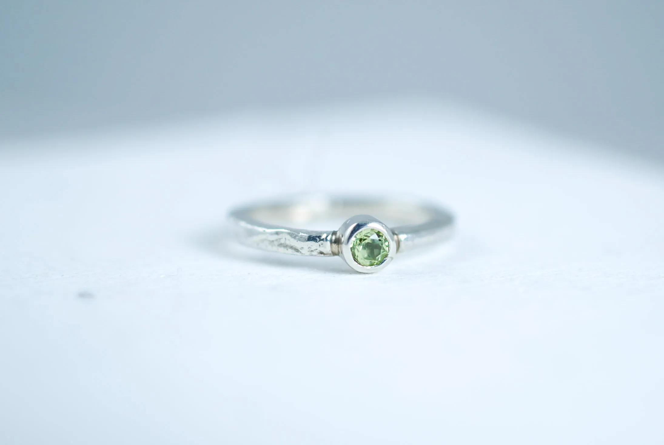 Silver stacking ring with Green Peridot