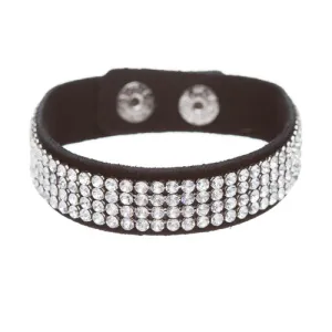 Simple Liner Sparkle Crystal Rhinestone Faux Leather Wrap Fashion Bracelet Clear