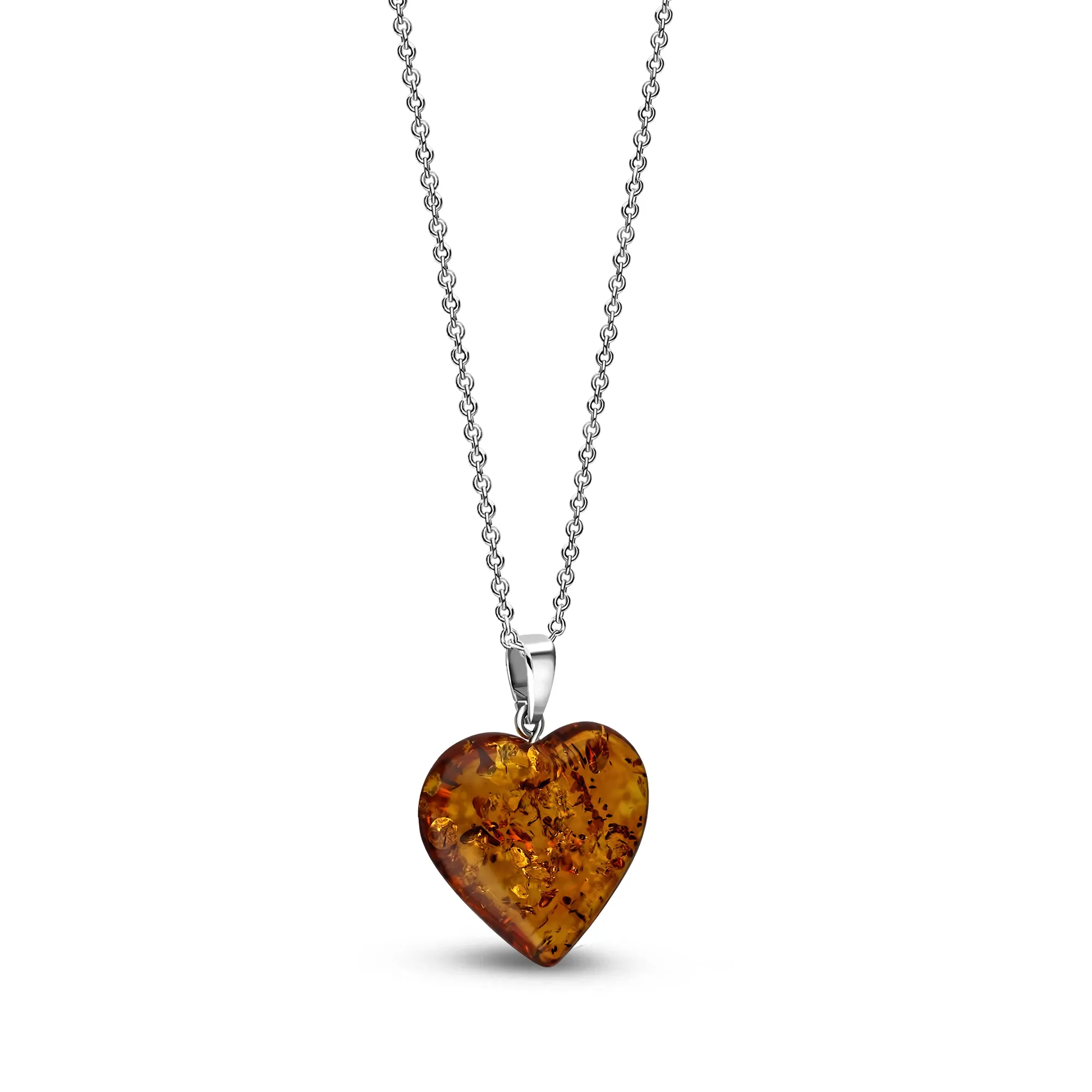 Sterling Silver Amber Large Free From Heart Pendant