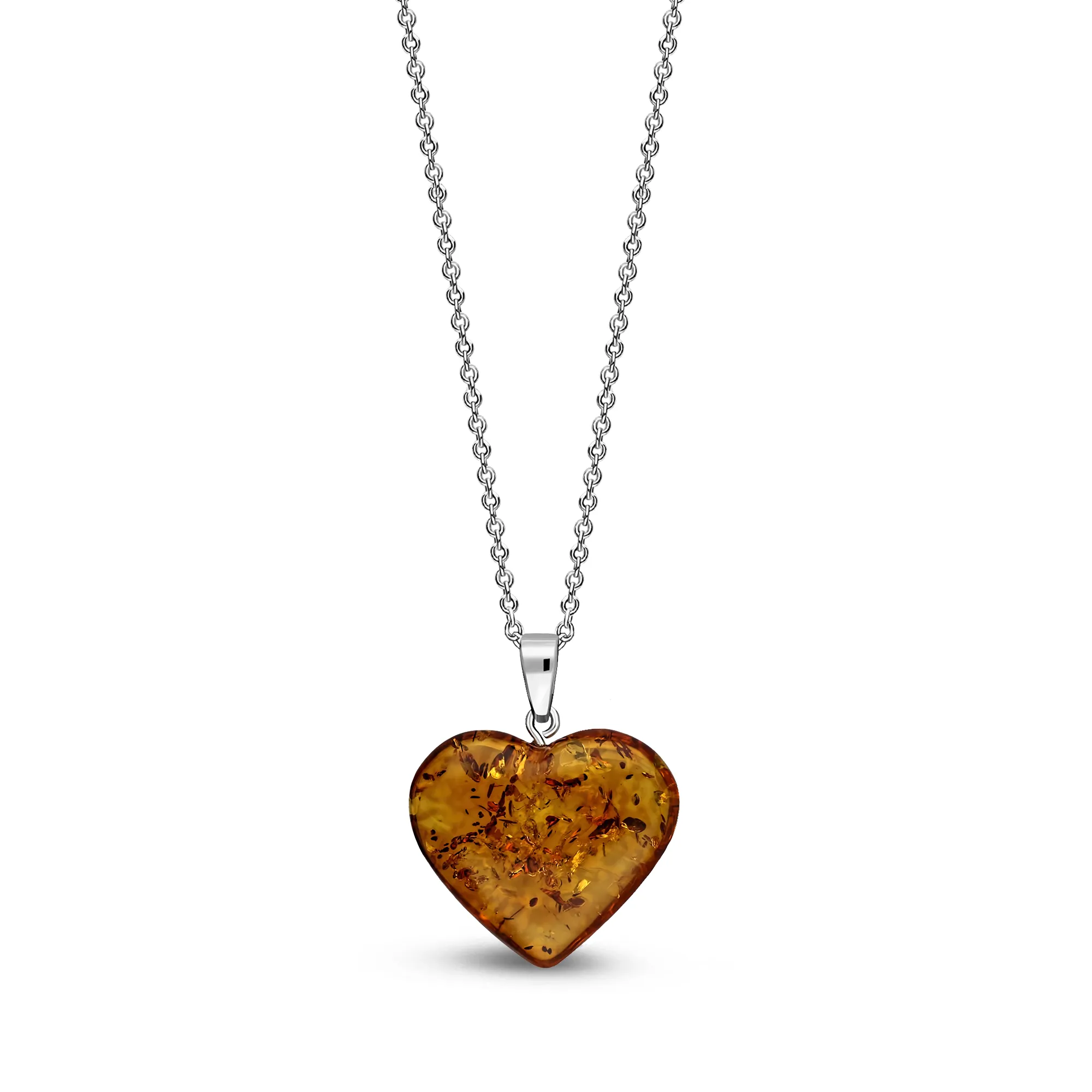 Sterling Silver Amber Large Free From Heart Pendant