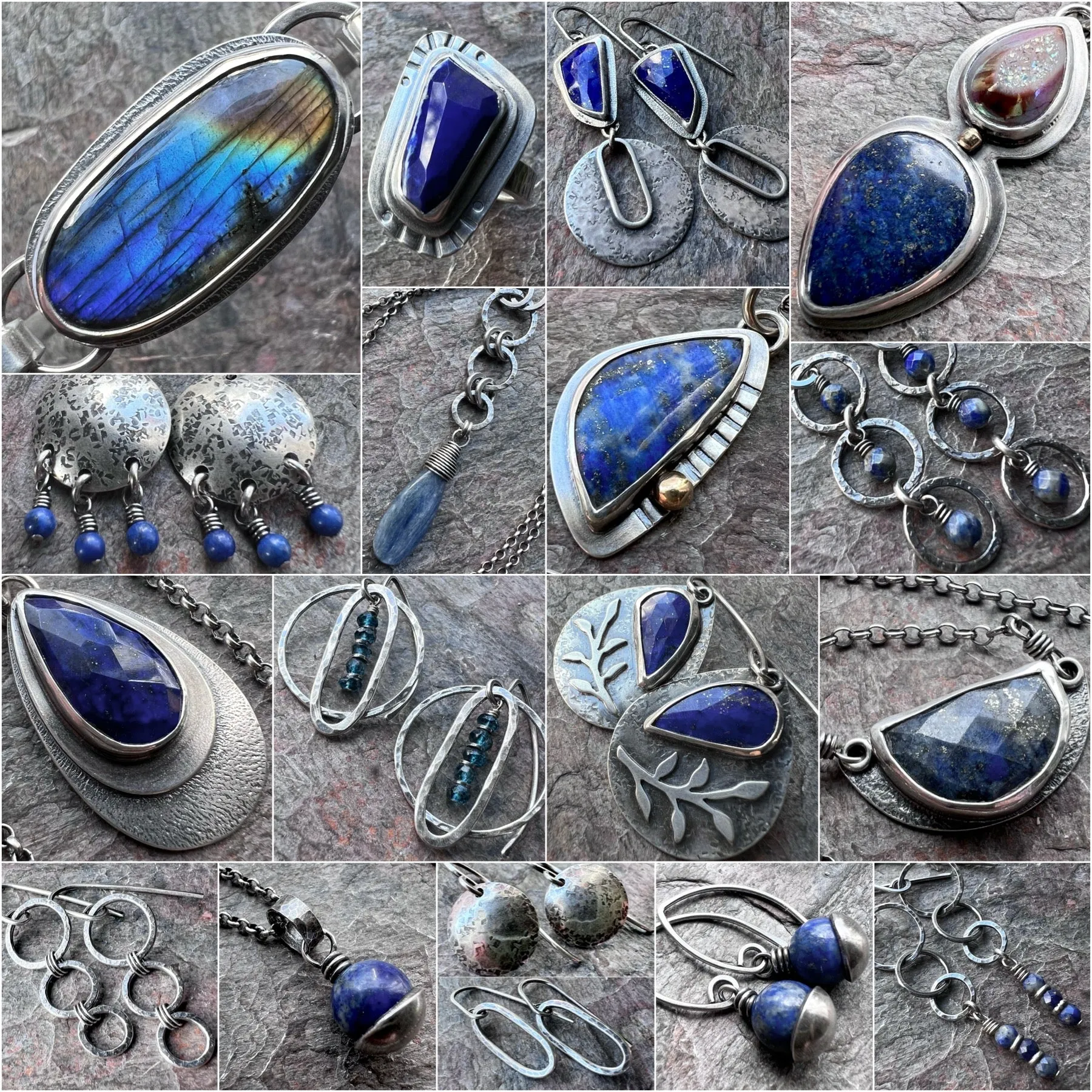 Sterling Silver Lapis Earrings Genuine Lapis Lazuli Blue Natural Stone Teardrop Dangle Earrings One of a Kind Handmade Jewelry