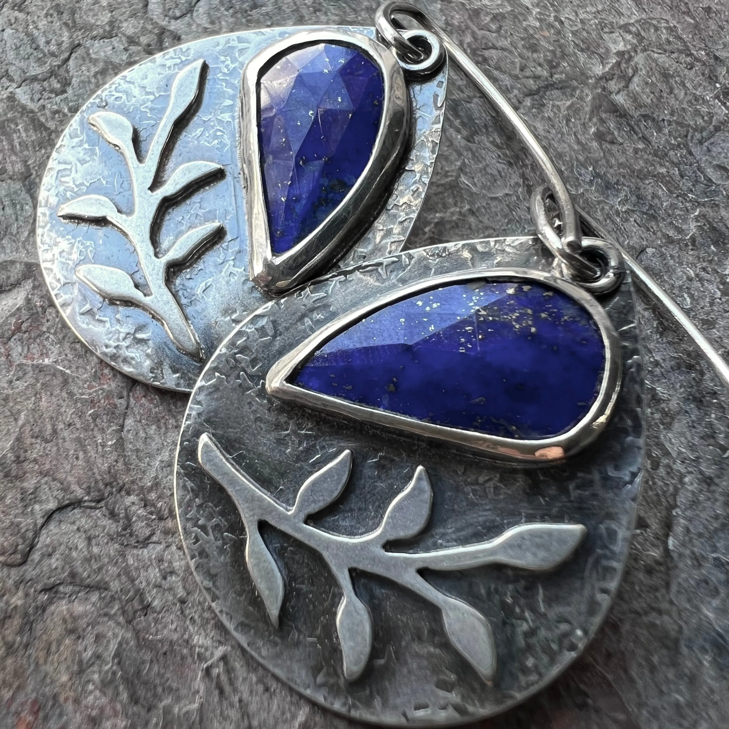 Sterling Silver Lapis Earrings Genuine Lapis Lazuli Blue Natural Stone Teardrop Dangle Earrings One of a Kind Handmade Jewelry