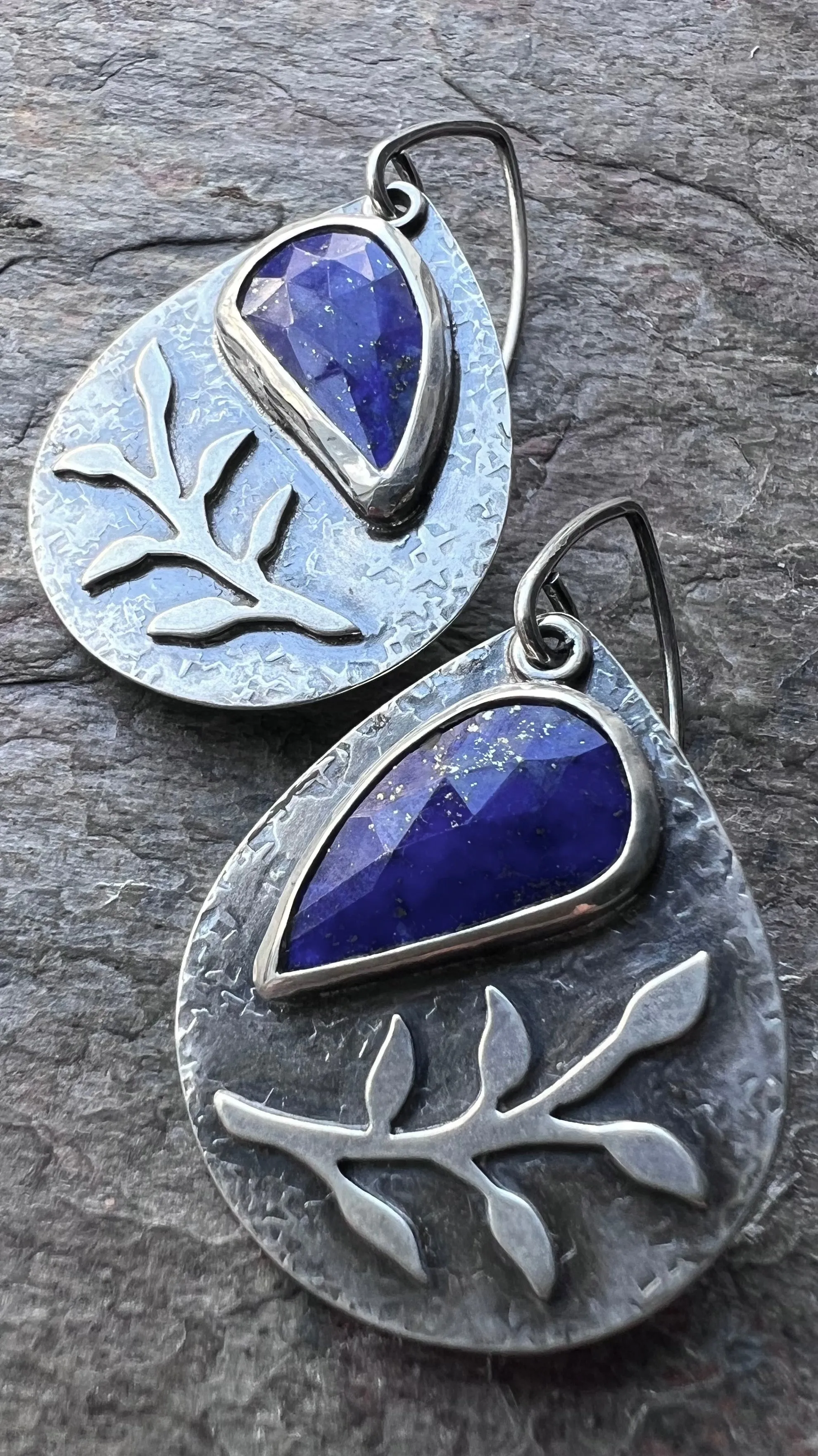 Sterling Silver Lapis Earrings Genuine Lapis Lazuli Blue Natural Stone Teardrop Dangle Earrings One of a Kind Handmade Jewelry