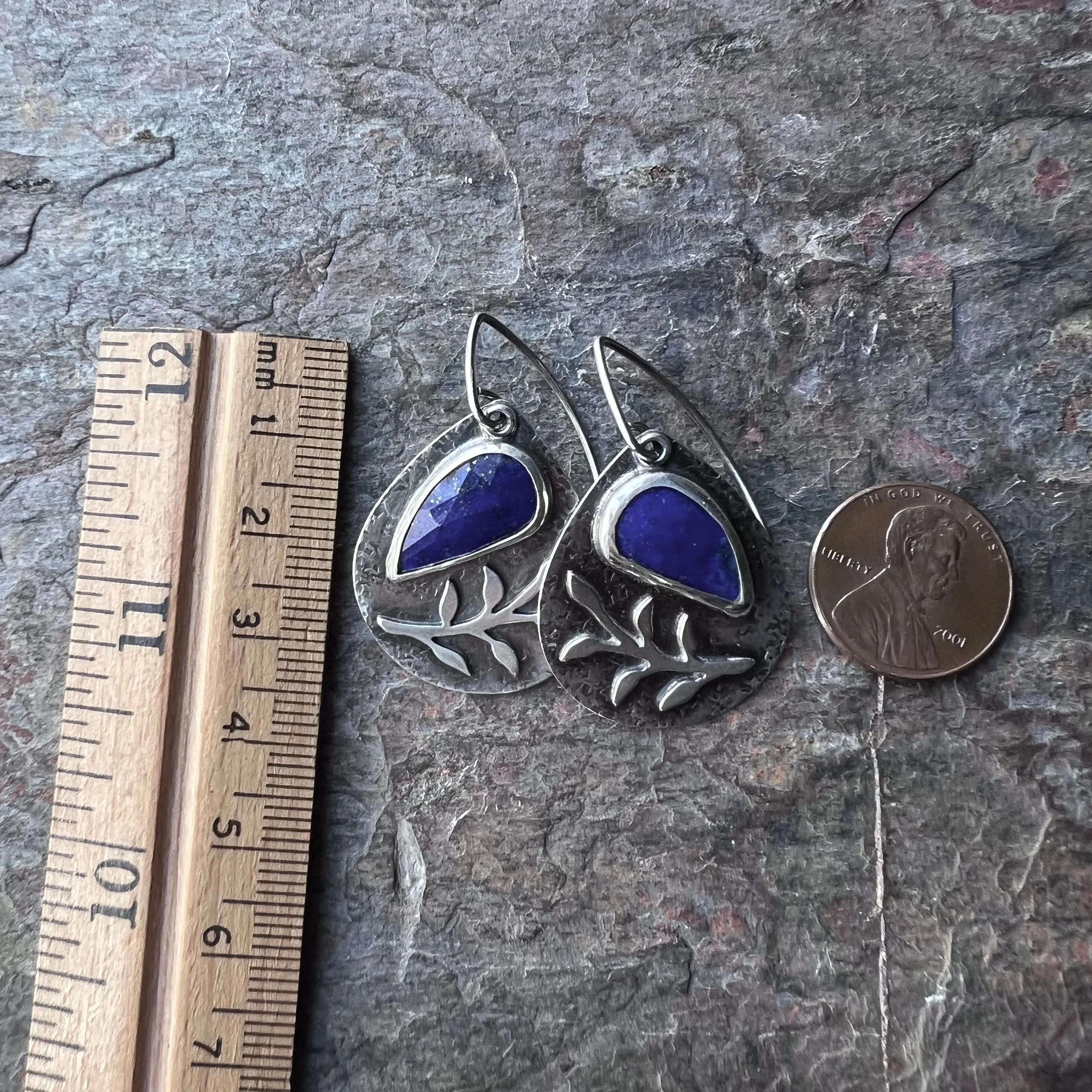 Sterling Silver Lapis Earrings Genuine Lapis Lazuli Blue Natural Stone Teardrop Dangle Earrings One of a Kind Handmade Jewelry