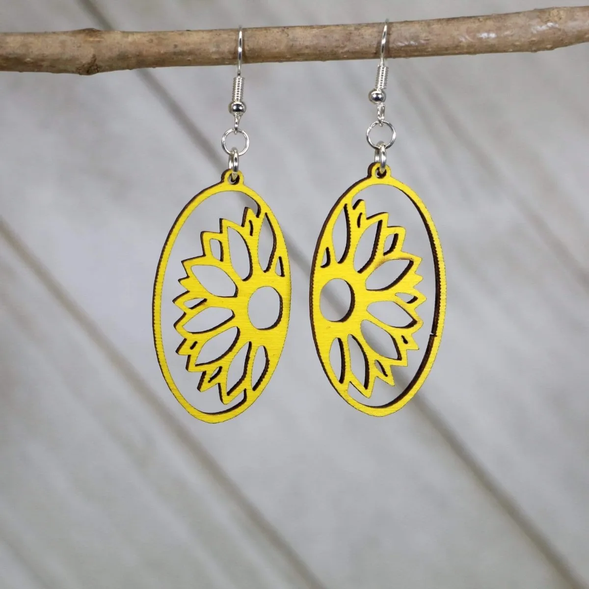 Sunflower Cutout Wooden Dangle Earrings by Cate's Concepts, LLC