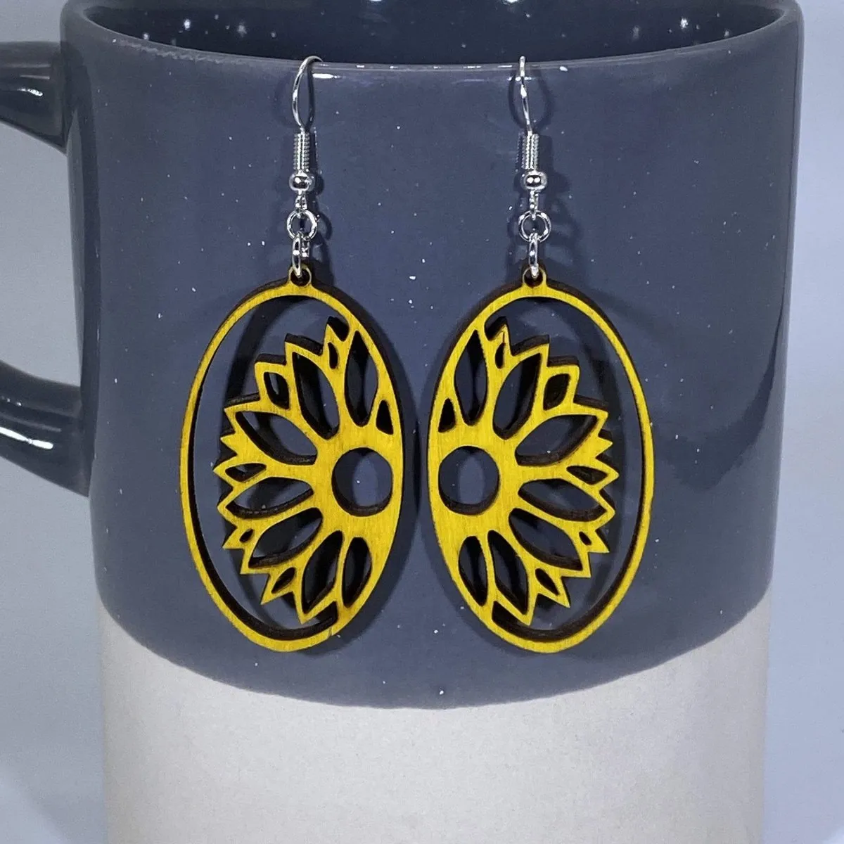 Sunflower Cutout Wooden Dangle Earrings by Cate's Concepts, LLC