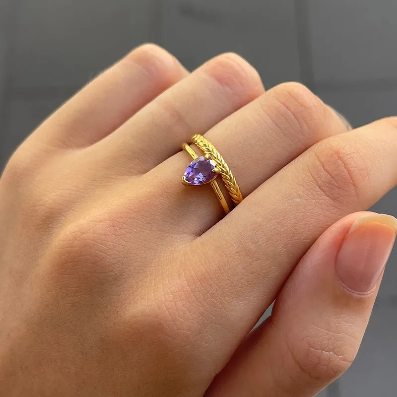 Teardrop Ring, Amethyst, 9kt Yellow Gold