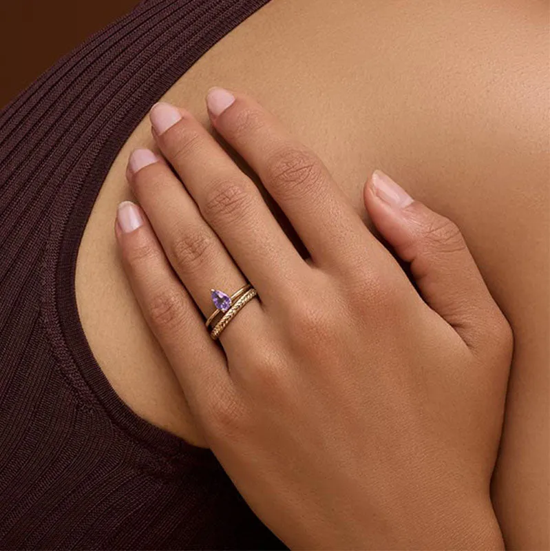 Teardrop Ring, Amethyst, Gold