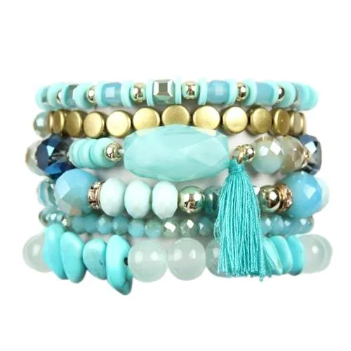 Turquoise Boho Charm Tassel Bracelet