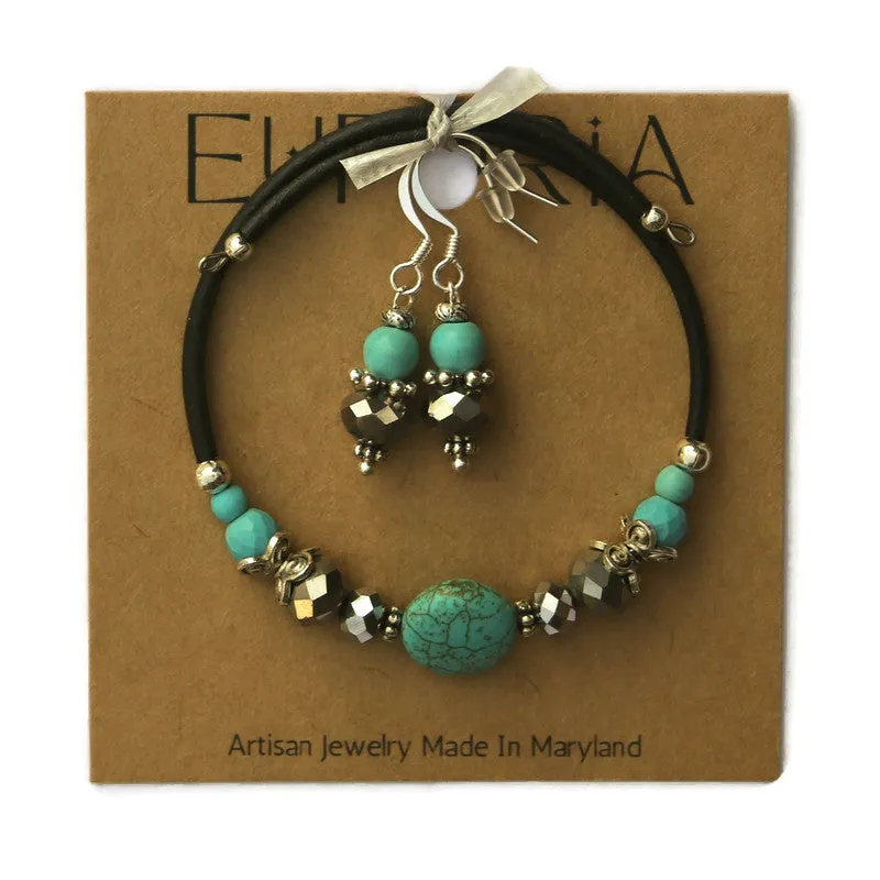 Wrap Bracelet & Earring Set - Turquoise